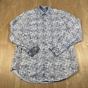 Robert Graham Mens Blue & White Long Sleeve Button Up Shirt Size Medium